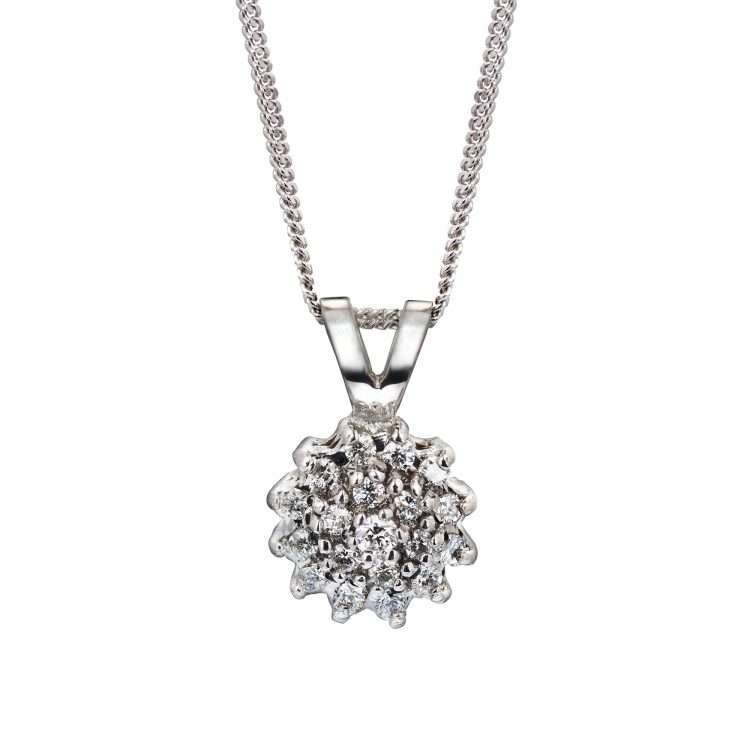 18ct Diamond Cluster Pendant, White Gold