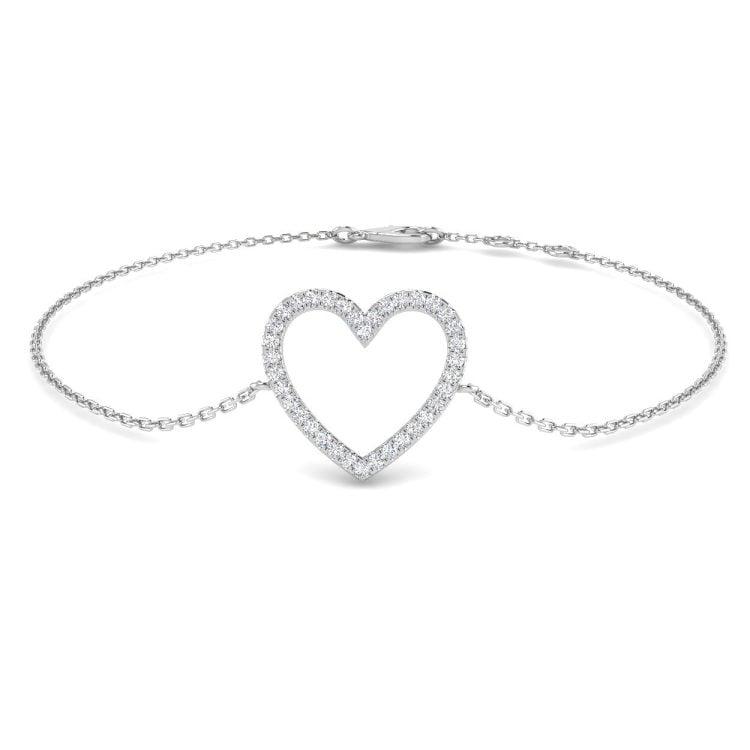 9ct White Gold Diamond Heart Bracelet
