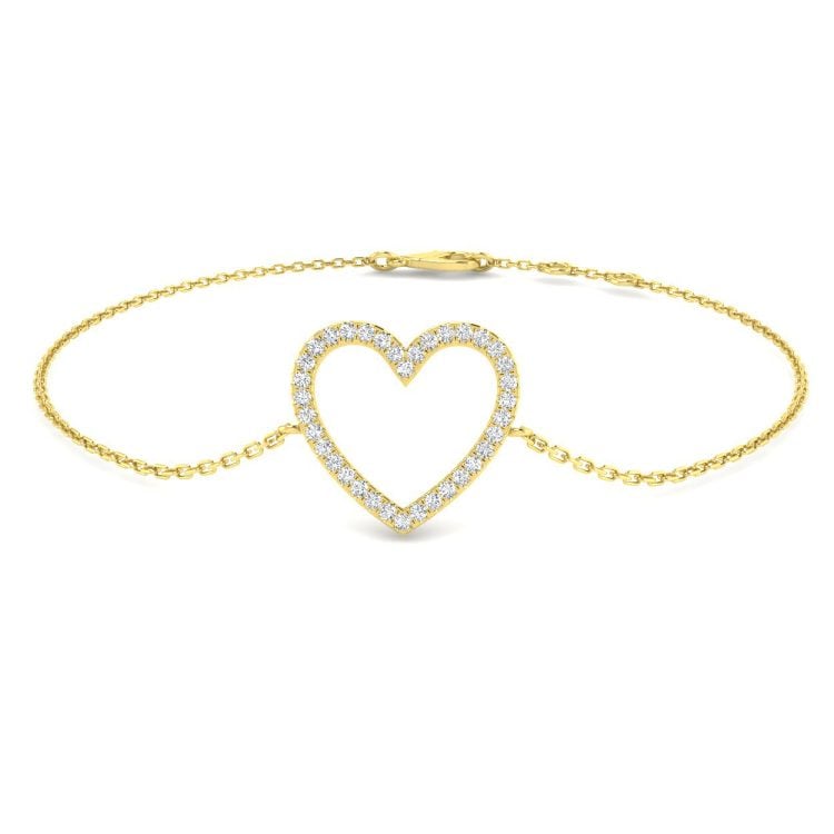 9ct Yellow Gold Diamond Heart Bracelet