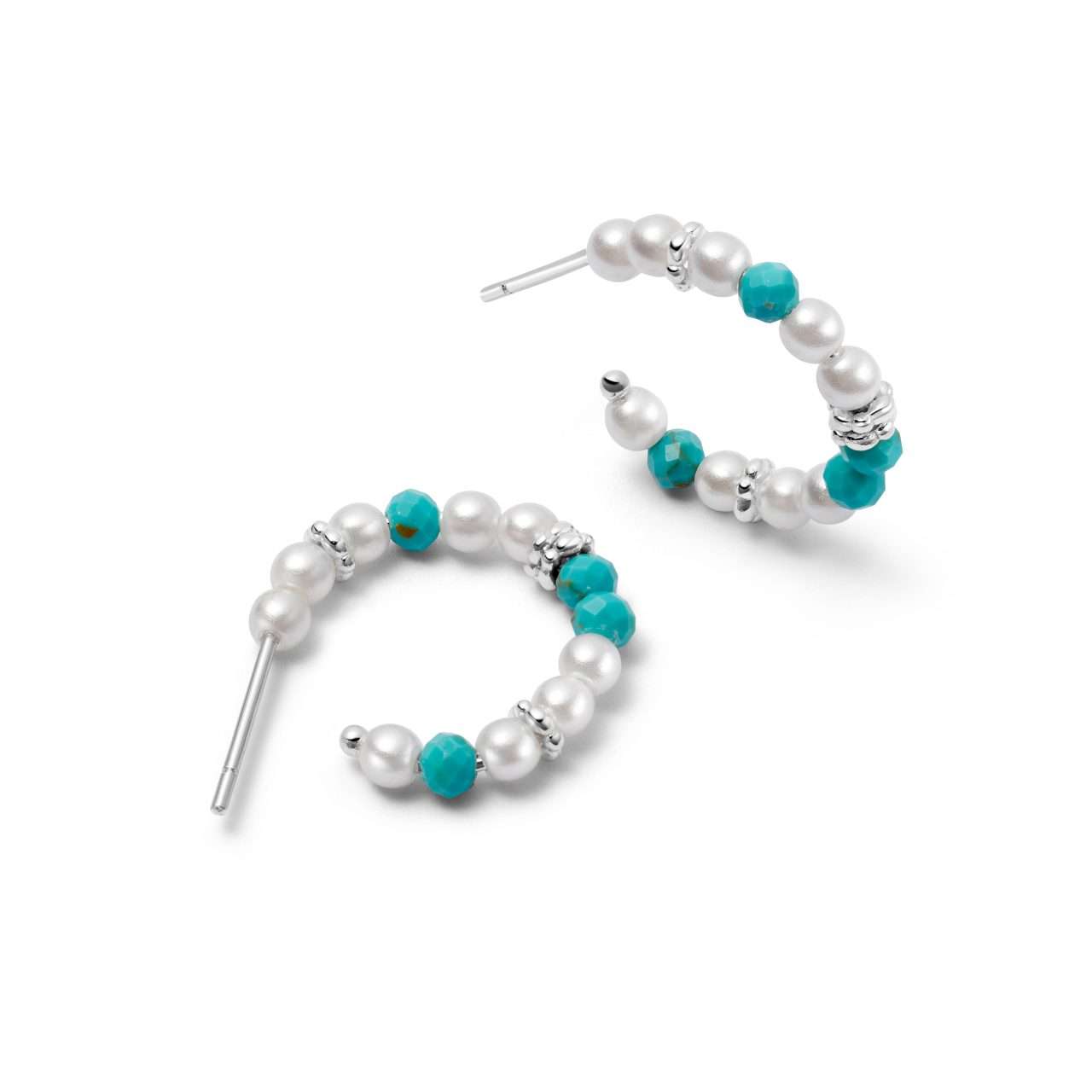 Daisy Pearl and Turquoise Beaded Hoop : SE10_SLV