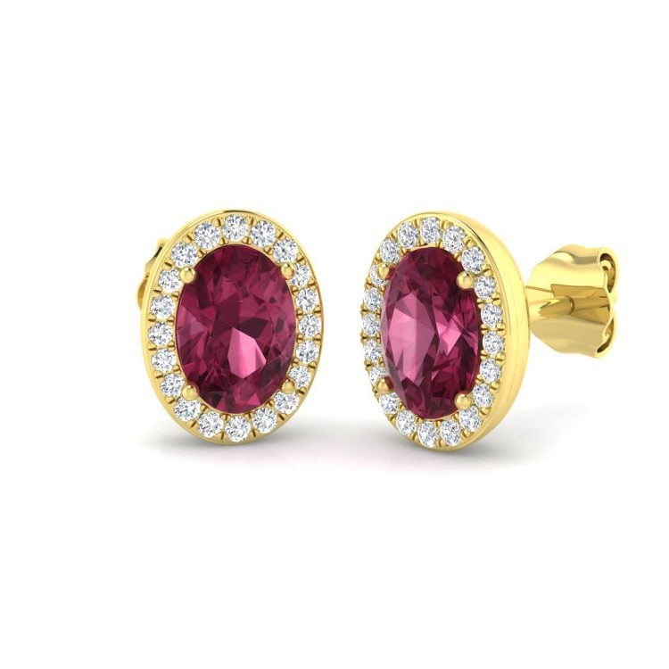 9ct Yellow Gold Pink Tourmaline and Diamond Earrings