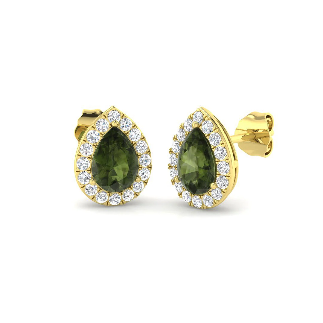 9ct Green Sapphire and Diamond Stud Earrings