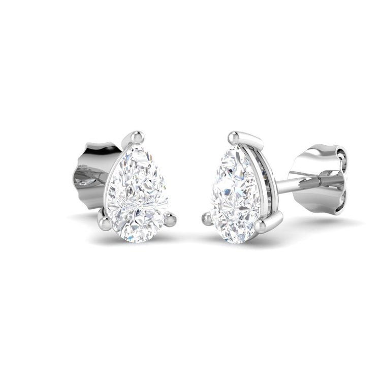 9ct White Gold Diamond (Lab Grown) Pear Stud Earrings