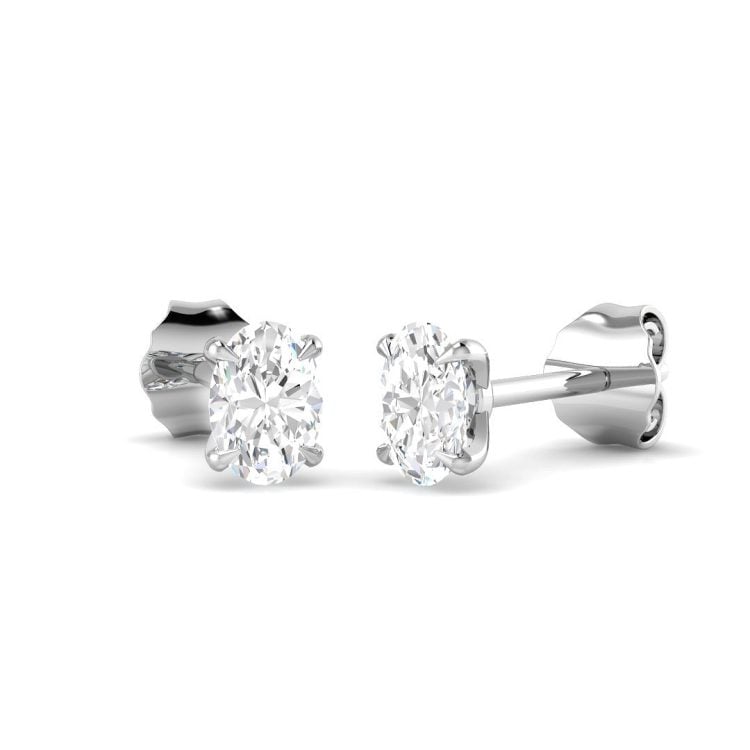 9ct White Gold Diamond (Lab Grown) Oval Stud Earrings