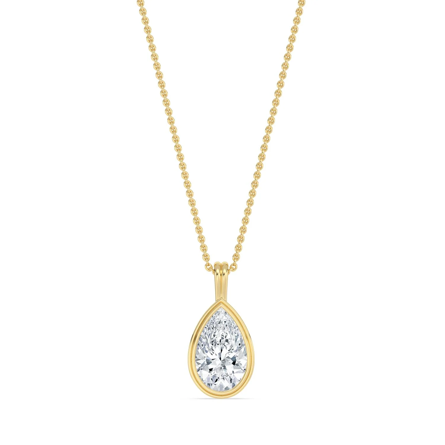 18ct Gold Pear-Cut Bezel Pendant Necklace