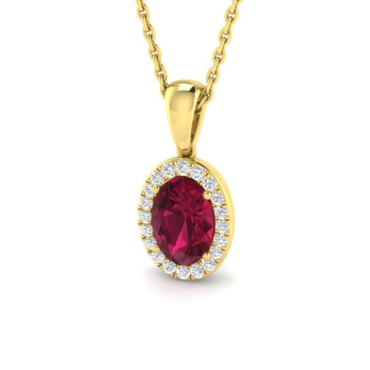 9ct Yellow Gold Oval Pink Tourmaline and Diamond Pendant