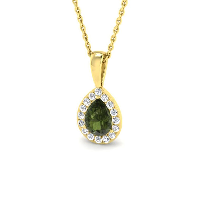 9ct Yellow Gold Oval Green Sapphire and Diamond Pendant