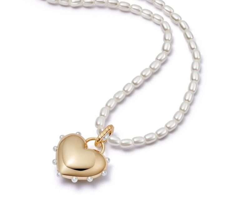 Daisy x Shrimps Chubby Heart Pearl Necklace, Gold Plated