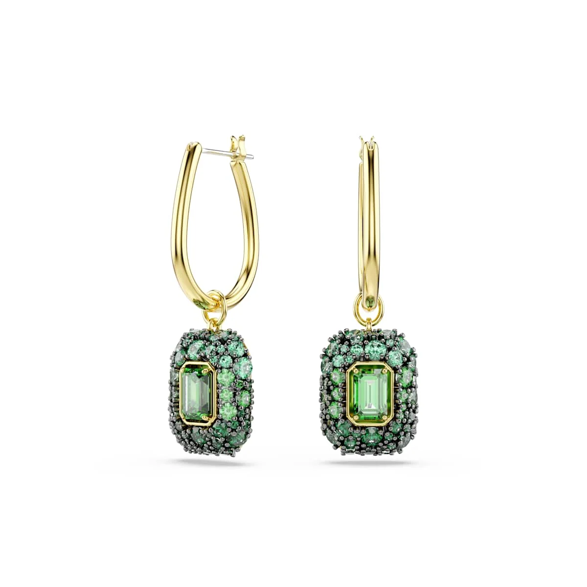 Swarovski Sublima drop earrings Octagon cut Green 18ct gold finish