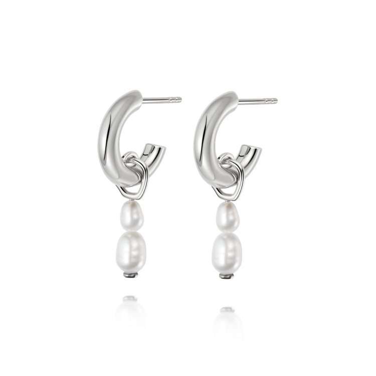 Daisy Treasure Double Baroque Pearl Hoop Earrings, Sterling Silver