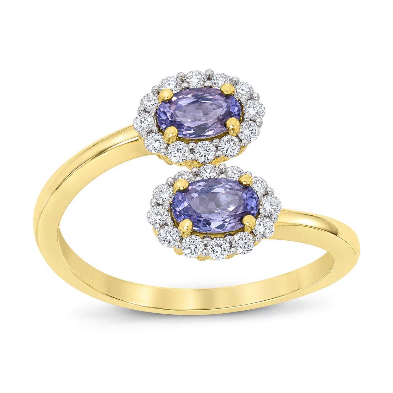 9ct Yellow Gold Tanzanite and Diamond Cluster Ring