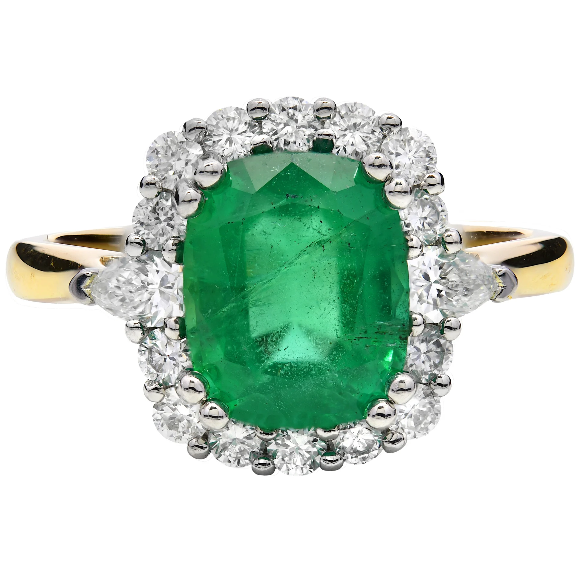 Platinum Emerald and Diamond Cluster Ring