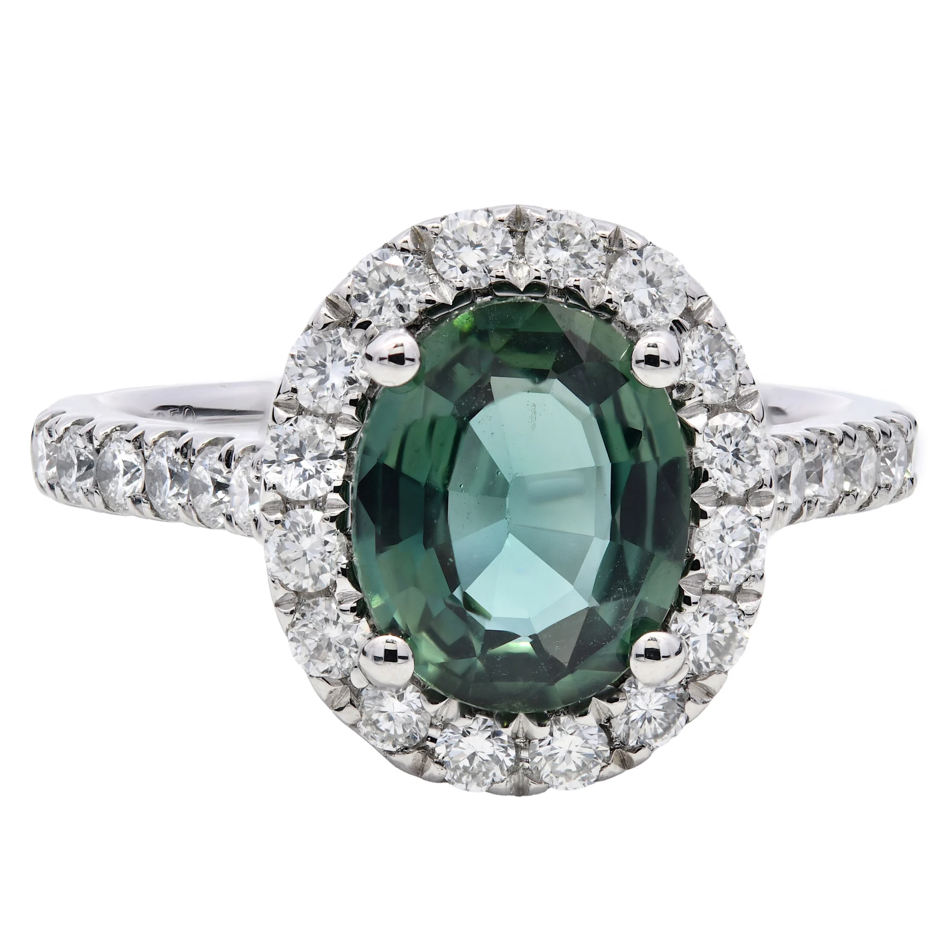 Platinum Teal Sapphire and Diamond Ring