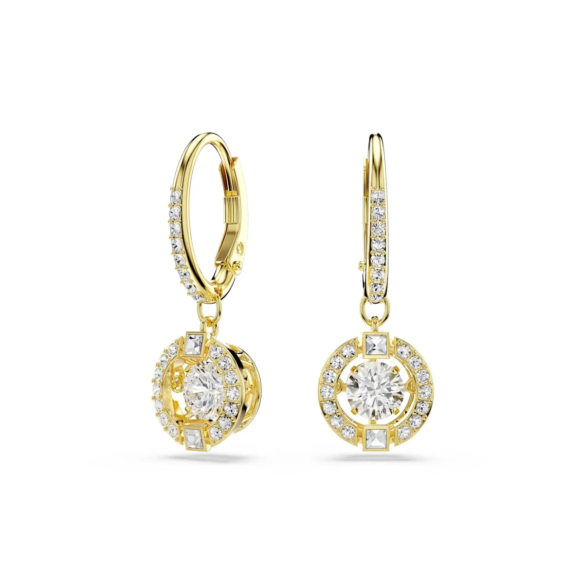 Swarovski Una Angelic drop earrings Round cut White 18ct gold finish
