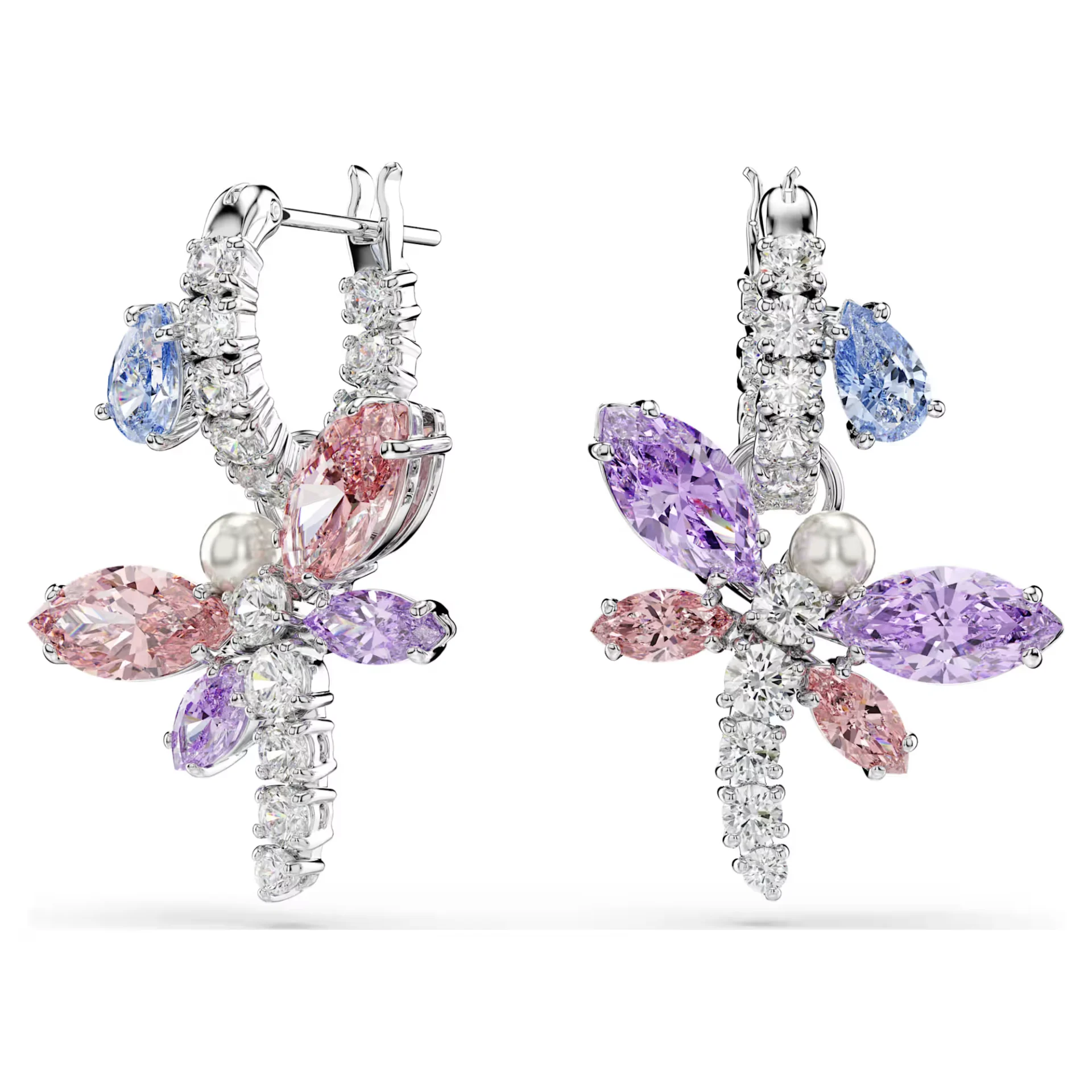 Ariana Grande x Swarovski drop earrings, Mixed cuts, Dragonfly, Multicoloured, Rhodium plated
