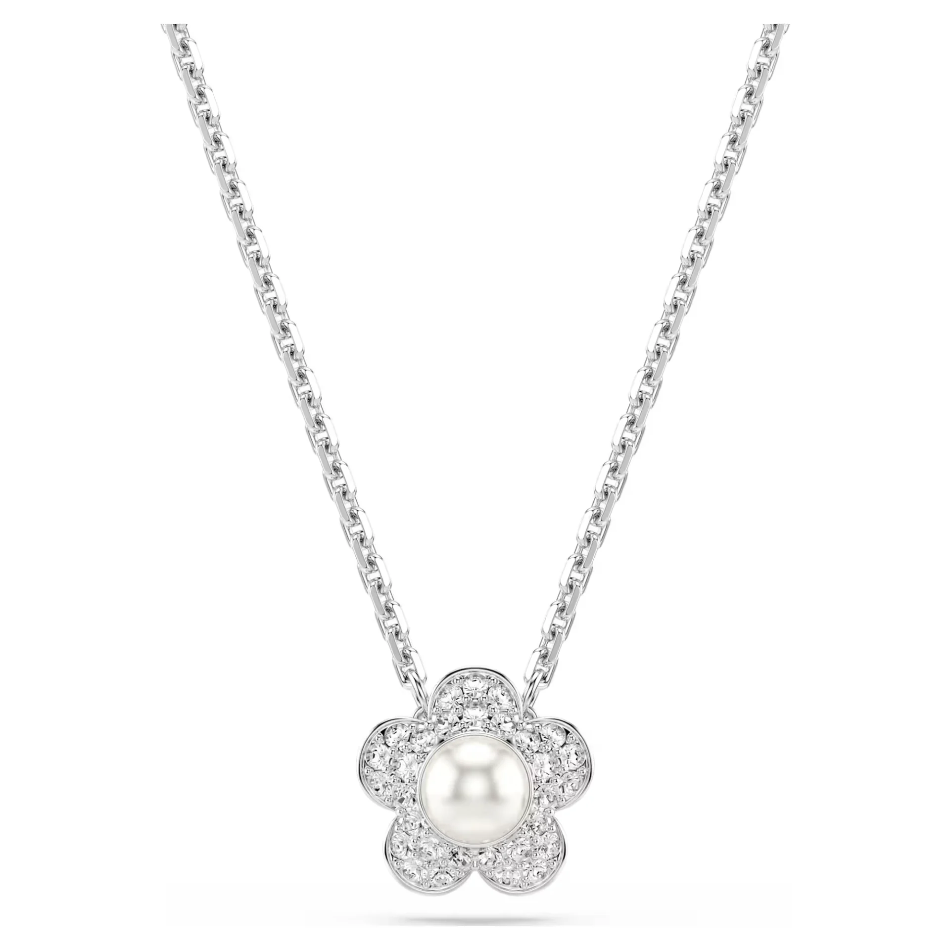 Ariana Grande x Swarovski pendant, Crystal pearl, Round cut, Flower, White, Rhodium plated