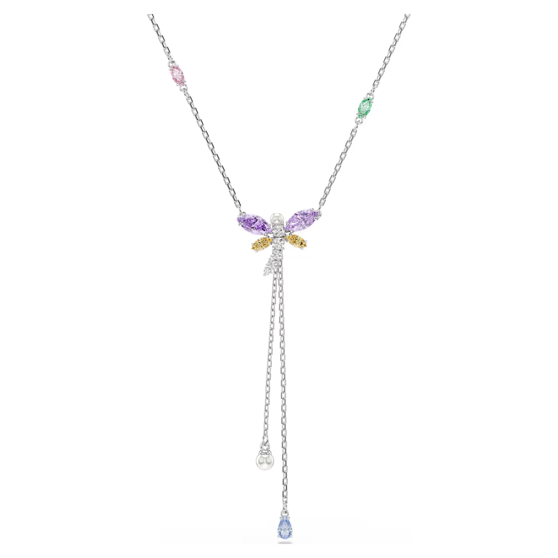 Ariana Grande x Swarovski Y necklace, Mixed cuts, Dragonfly, Multicoloured, Rhodium plated