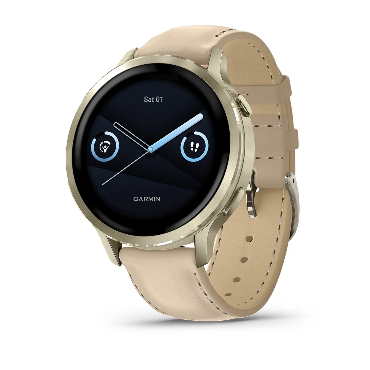 Garmin Venu® 4 - 41 mm Lunar Gold with Bone Silicone Band and Light Sand Leather Band