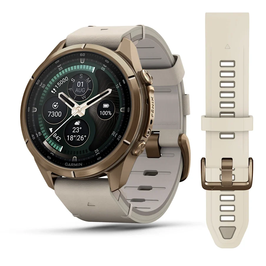 Garmin fēnix® 9 Pro inReach® 43 mm, AMOLED, Autumn Gold Titanium with Bone Leather Band
