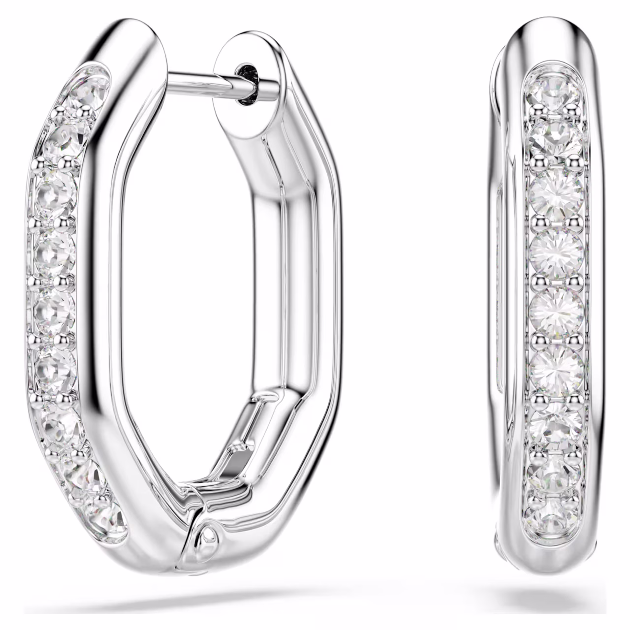 Swarovski Dextera hoop earrings, Octagon shape, Round cut, Small, White, Rhodium plated : 5724585