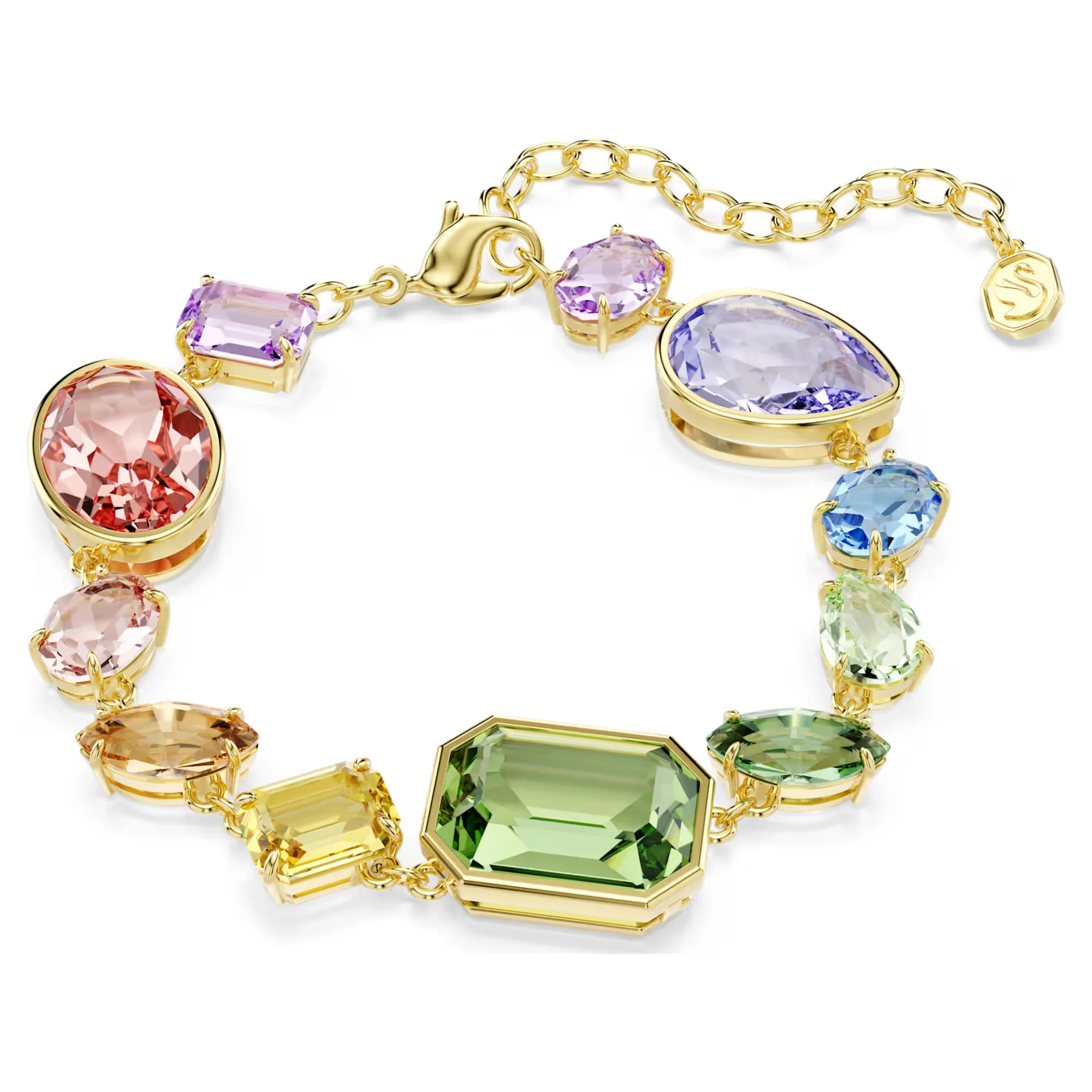 Swarovski Gema bracelet Mixed cuts, Multicolored, Gold-tone plated