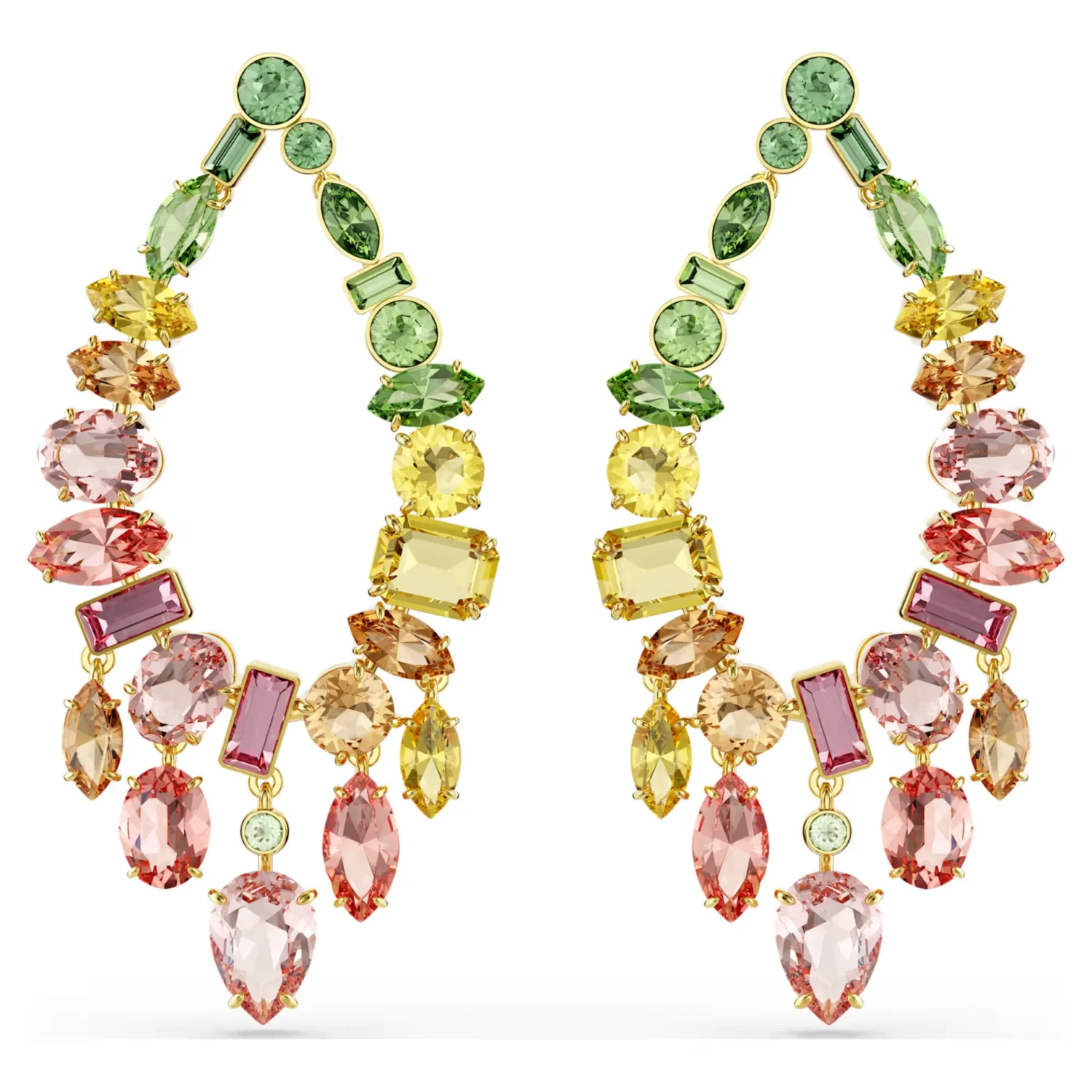 Swarovski Gema drop earrings Mixed cuts, Chandelier, Multicolored, Gold-tone plated