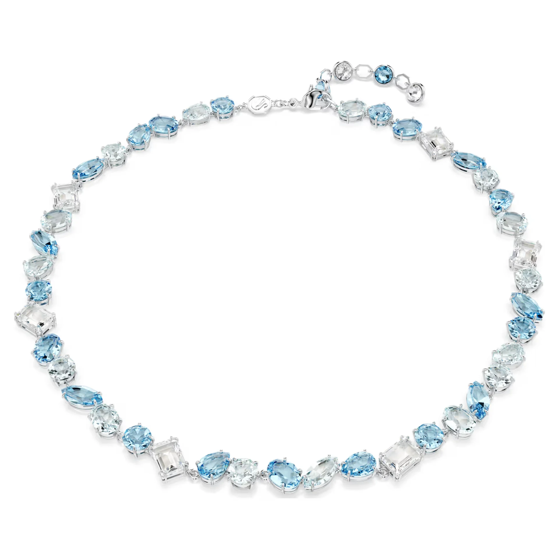 Swarovski Gema necklace, Mixed cuts, Blue, Rhodium plated