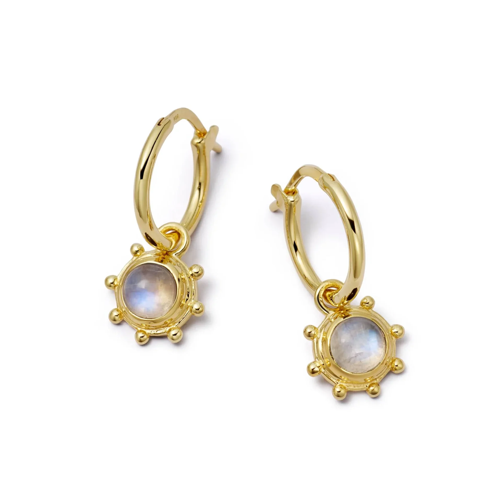 Daisy Moonstone Healing Stone Charm Earrings 18ct Gold Plate