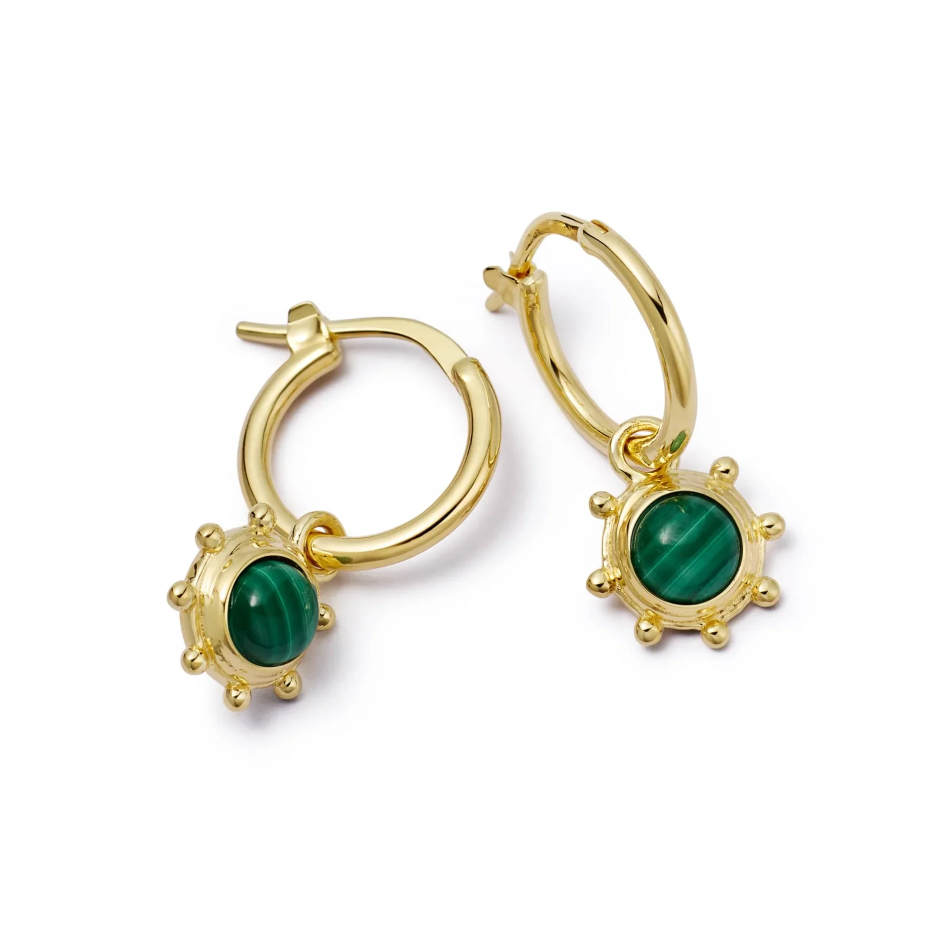 Daisy Malachite Healing Stone Charm Earrings 18ct Gold Plate
