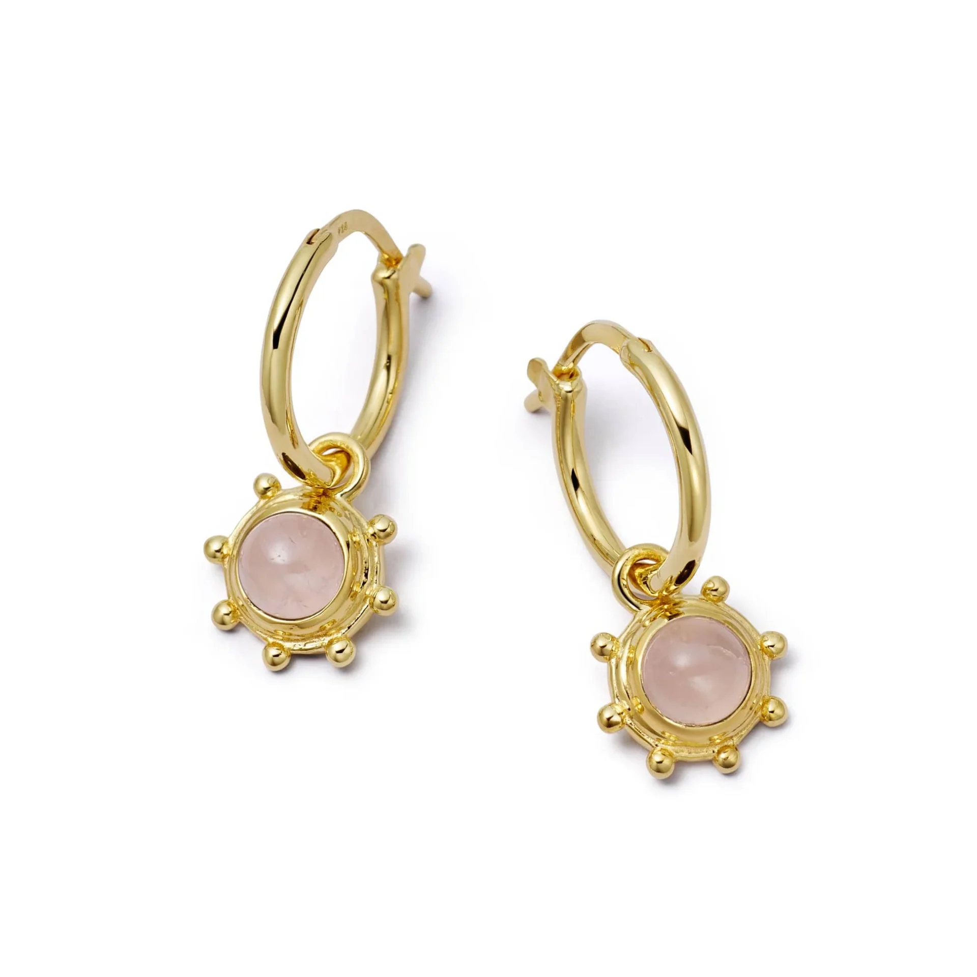 Daisy Rose Quartz Healing Stone Charm Earrings 18ct Gold Plate