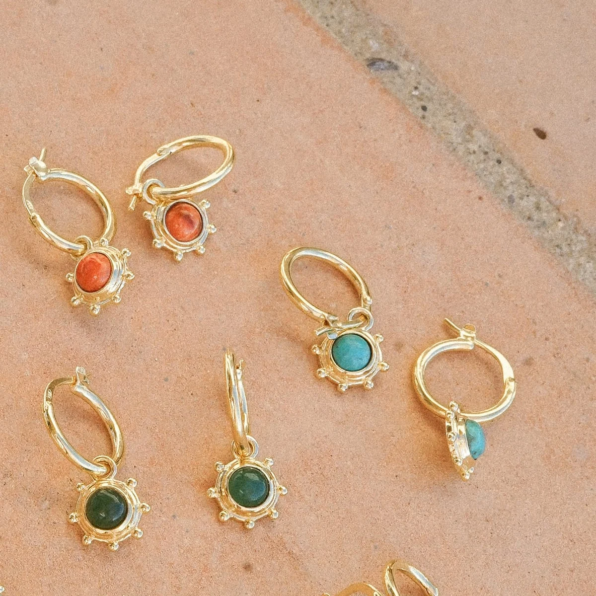 Daisy Malachite Healing Stone Charm Earrings 18ct Gold Plate