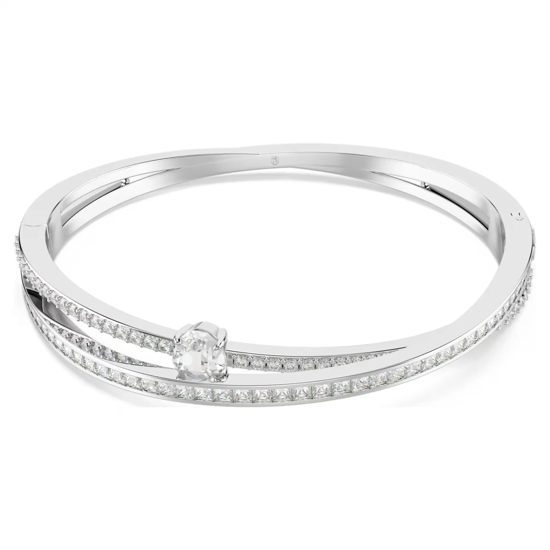 Swarovski Hyperbola bangle, Mixed cuts, White, Rhodium plated