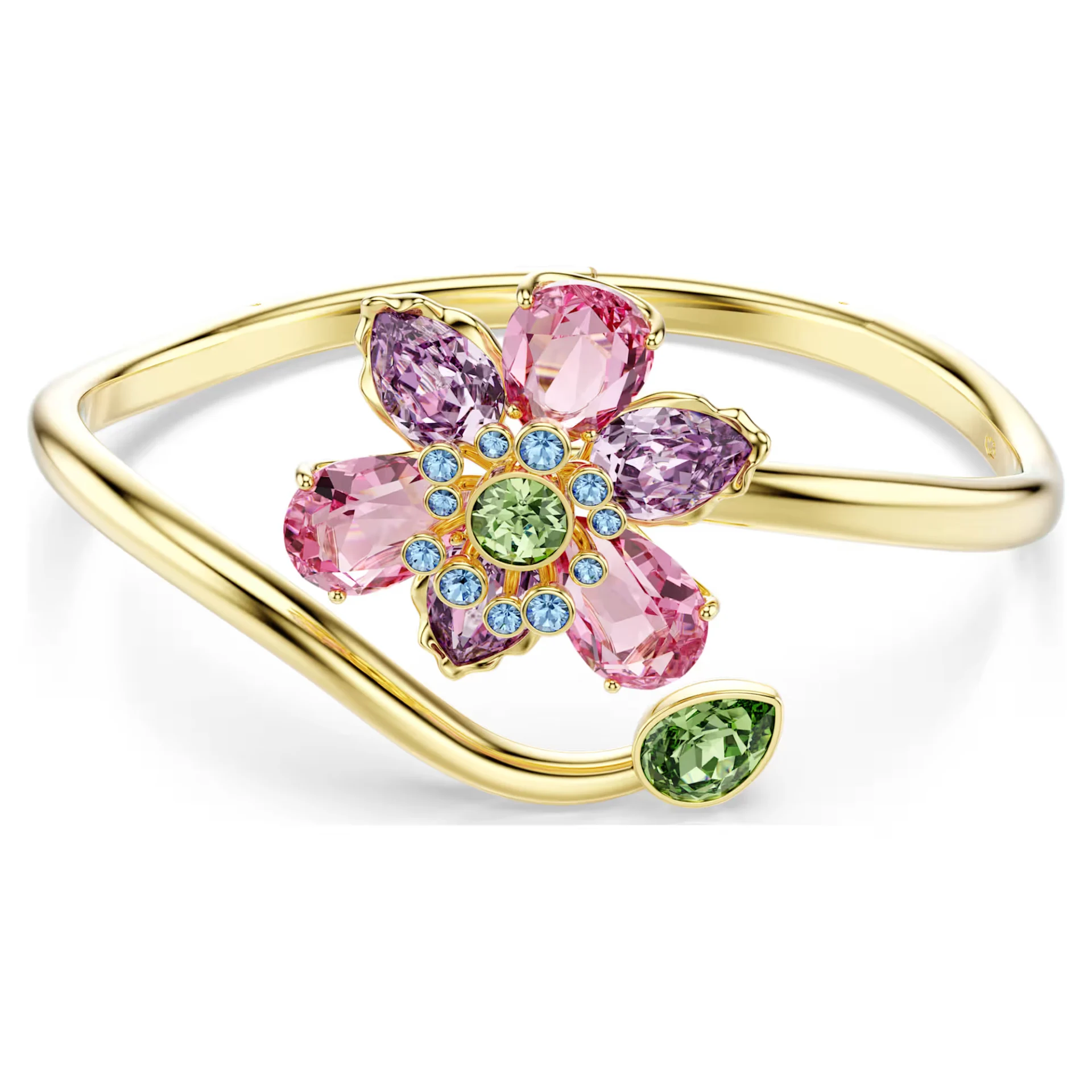 Swarovski Idyllia bangle, Mixed cuts, Flower, Multicoloured, Gold-tone plated