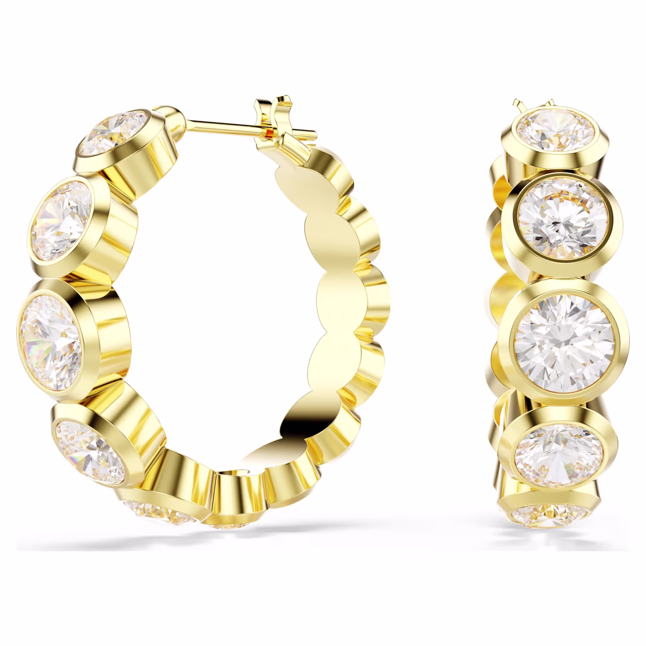 Swarovski Imber hoop earrings, Round cut, White, Gold-tone plated : 5711483
