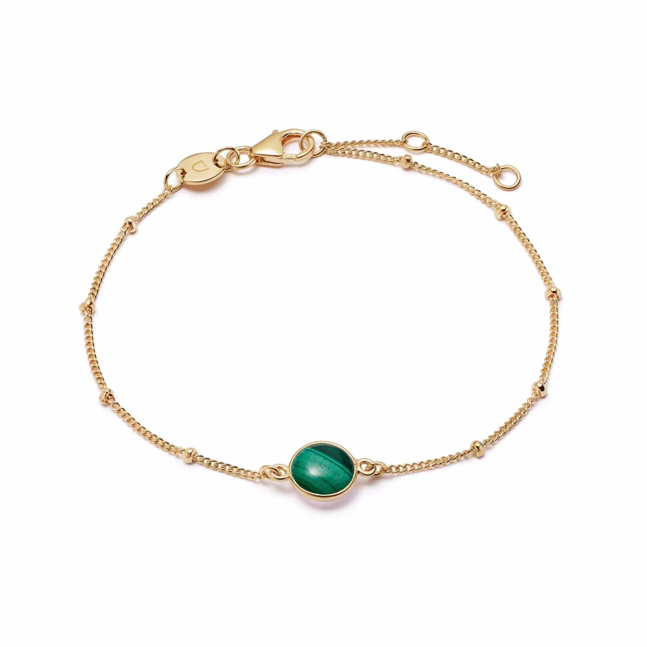 Daisy Malachite Healing Stone Bobble Bracelet 18ct Gold Plate, Gold Plated