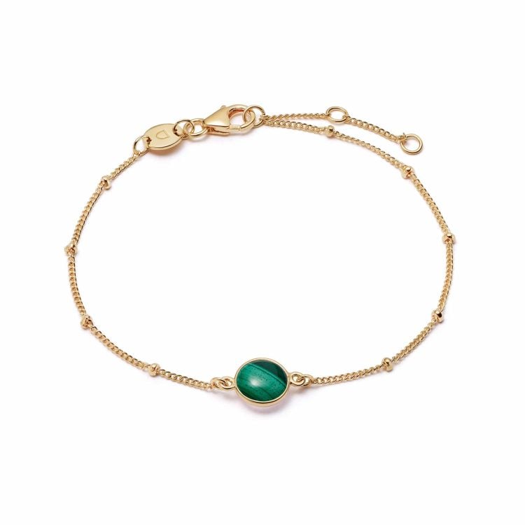 Daisy Malachite Healing Stone Bobble Bracelet 18ct Gold Plate, Gold Plated