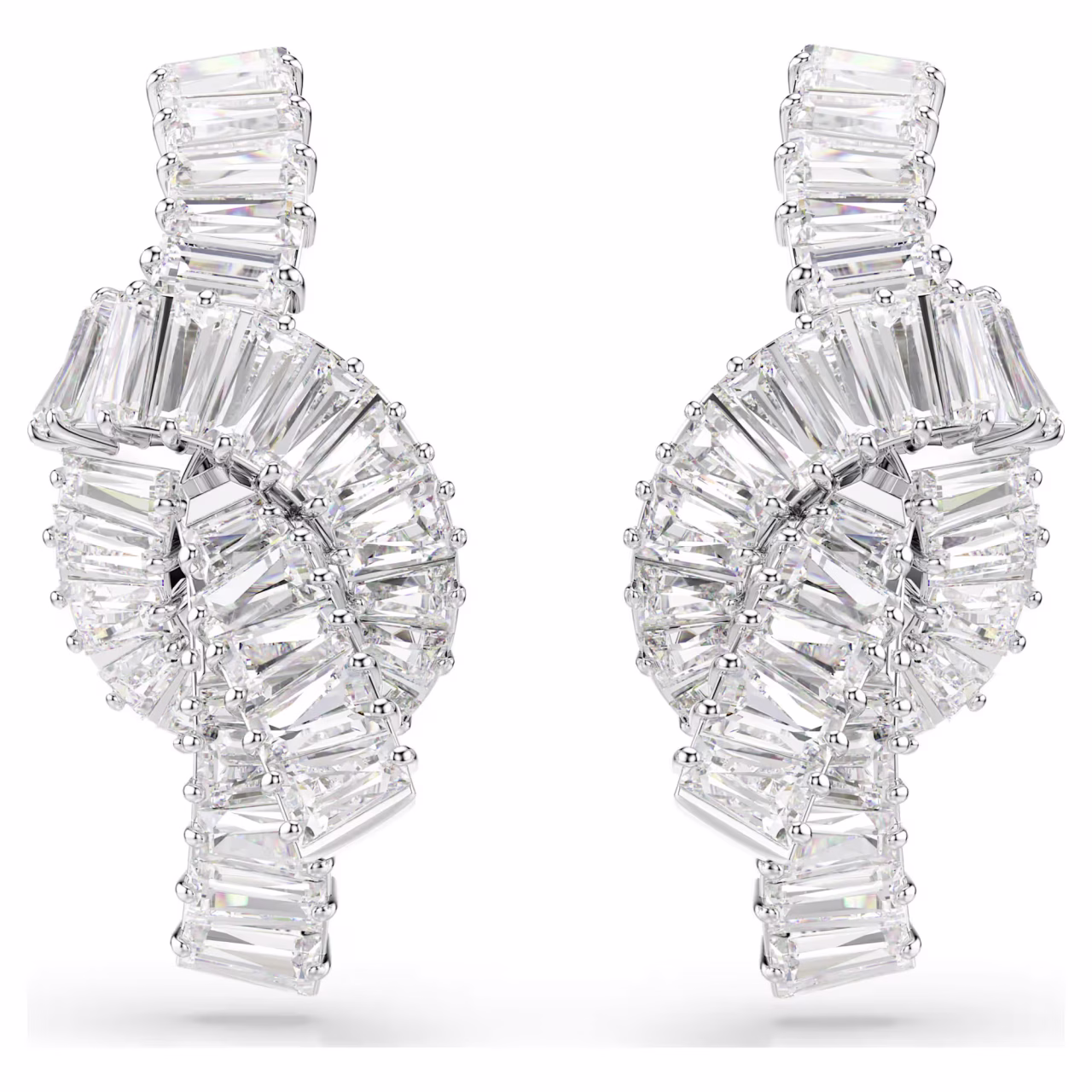 Swarovski Matrix earrings, Baguette cut, Knot, White, Rhodium plated : 5727040