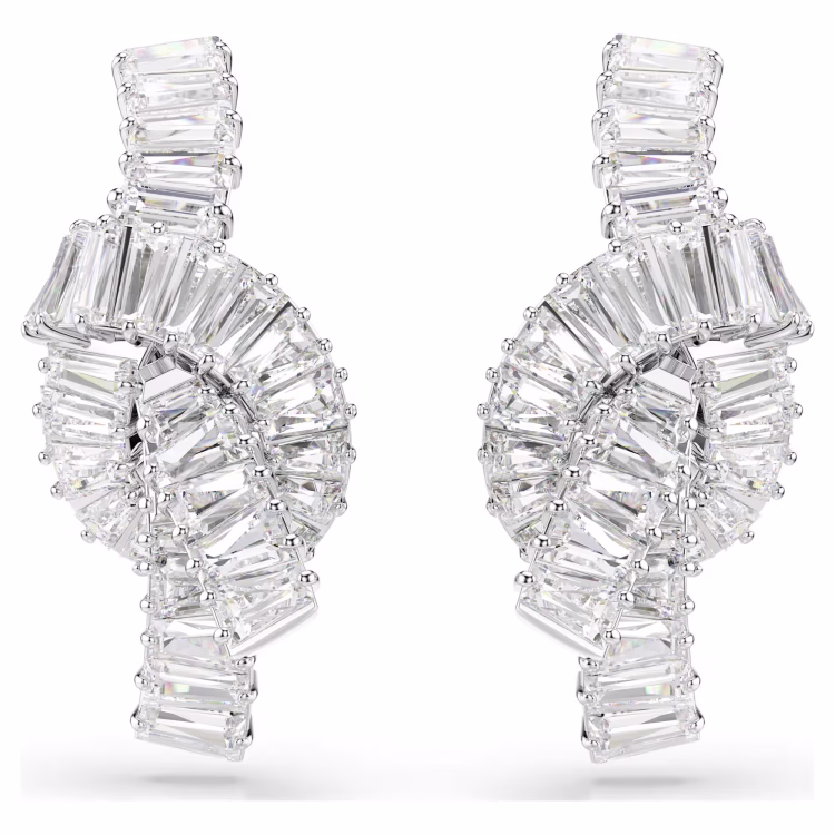 Swarovski Matrix earrings, Baguette cut, Knot, White, Rhodium plated