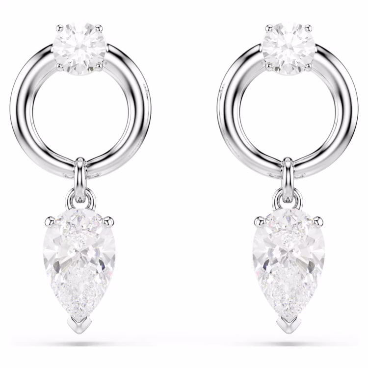 Swarovski Mesmera drop earrings, Mixed cuts, White, Rhodium plated