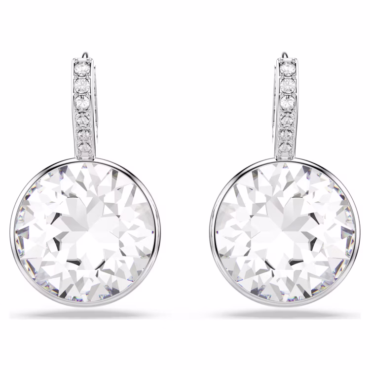 Swarovski Millenia drop earrings, Round cut, White, Rhodium plated
