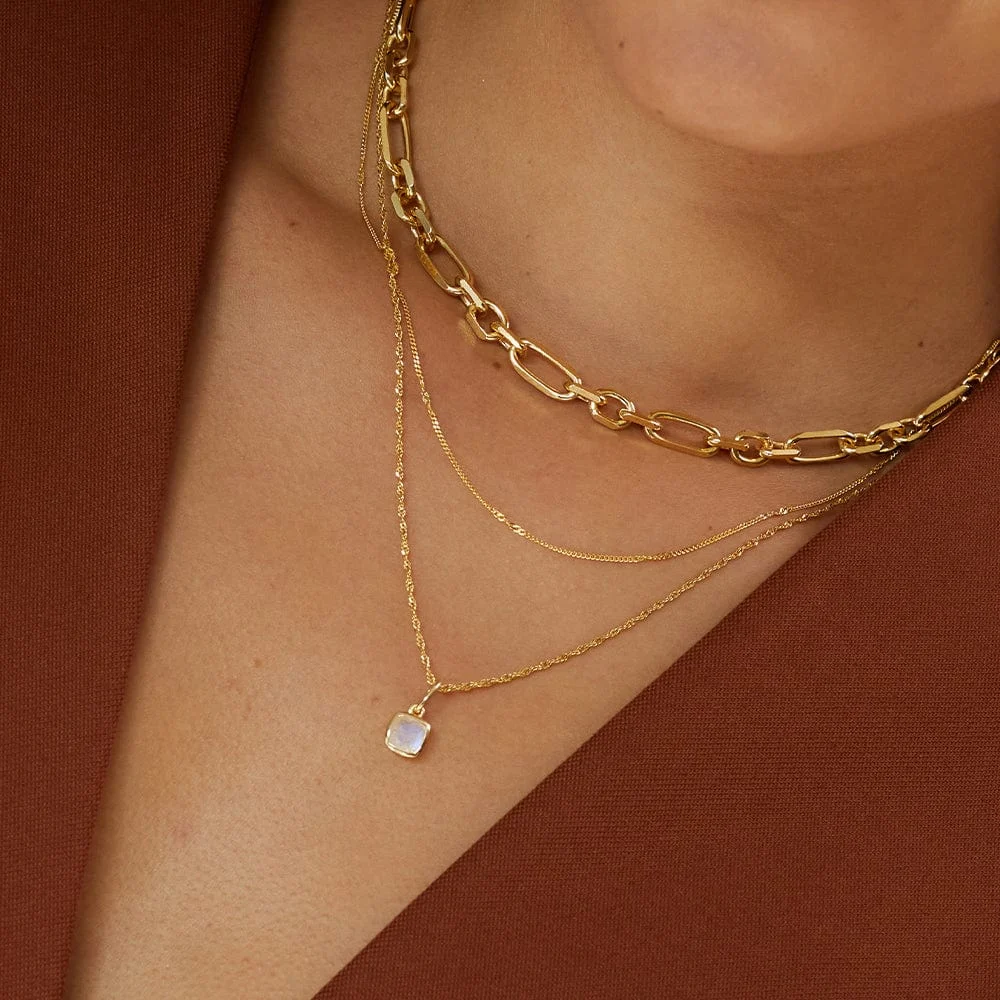 Daisy Moonstone June Birthstone Charm Necklace 18ct Gold Plate