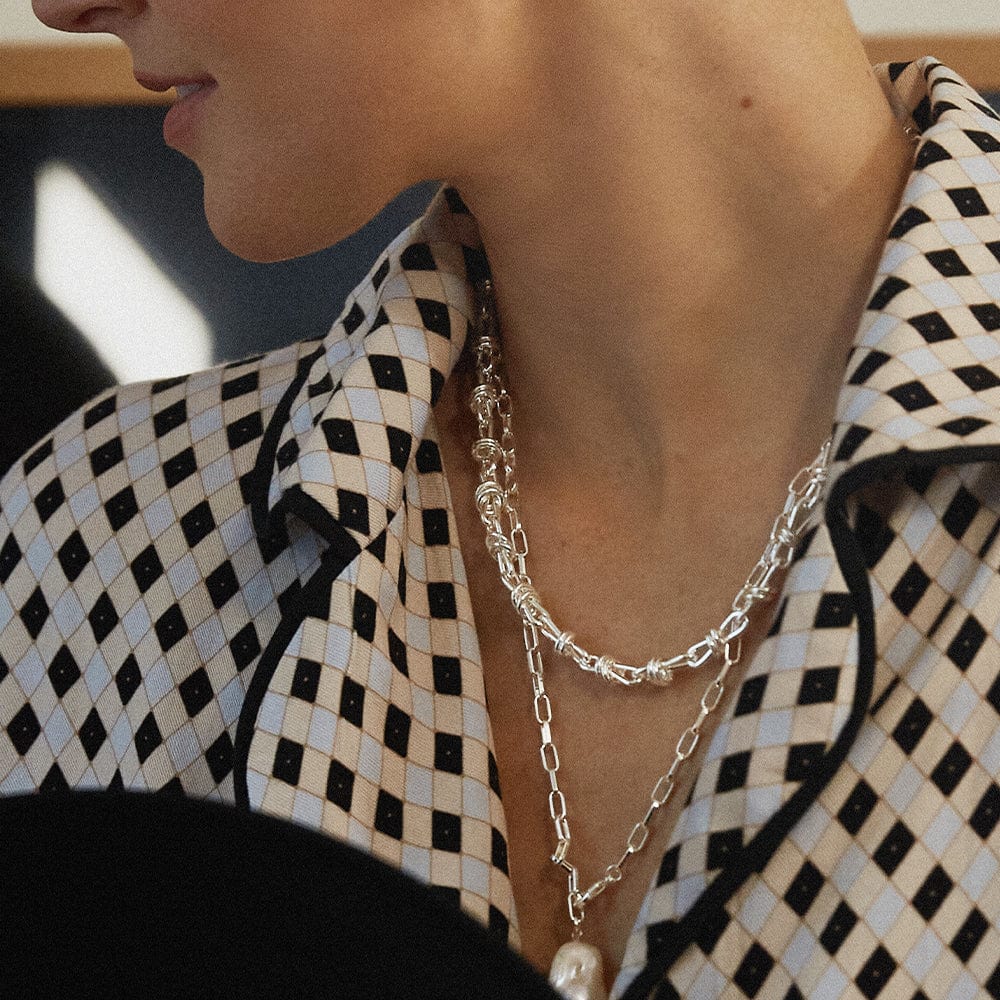 Daisy Polly Sayer Knot Chain Necklace Silver Plate, Sterling Silver