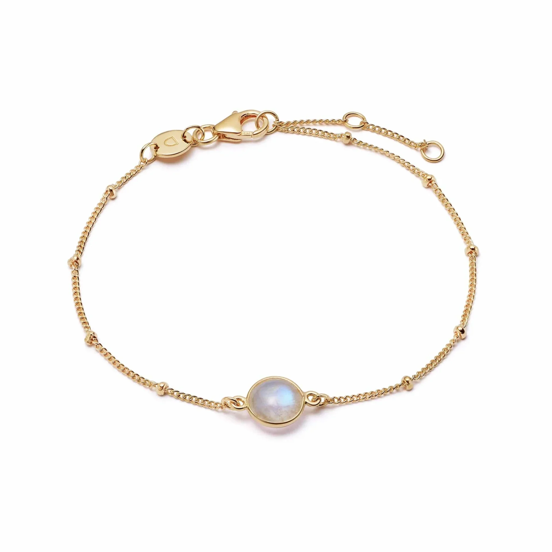 Daisy Rainbow Moonstone Healing Stone Bobble Bracelet 18ct Gold Plate