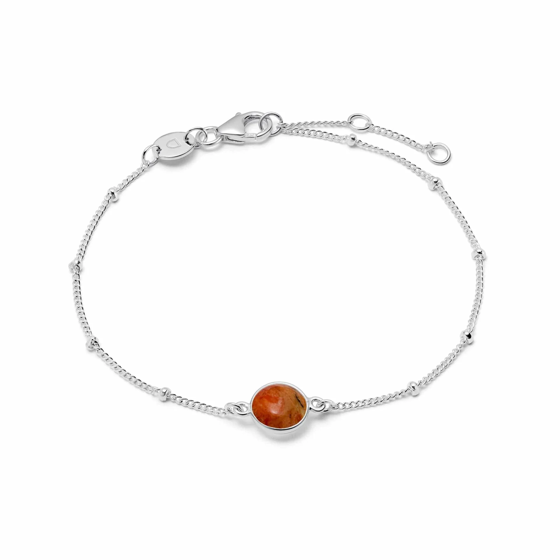 Daisy Red Coral Healing Stone Bobble Bracelet, Sterling Silver