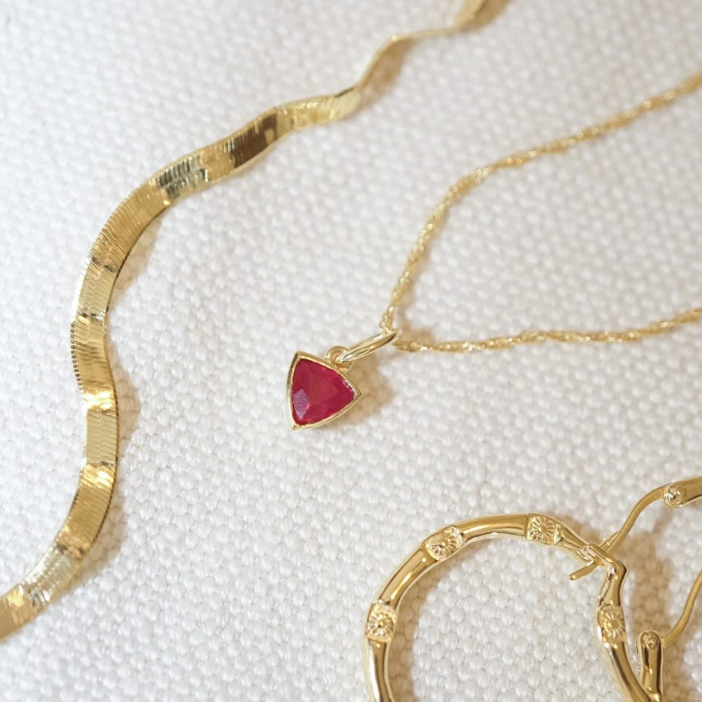 Daisy July Ruby Birthstone Charm Necklace 18ct Gold Plate