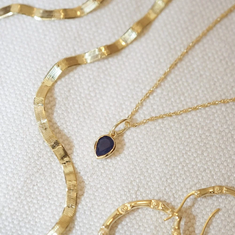 Daisy September Sapphire Birthstone Charm Necklace, Gold Plated