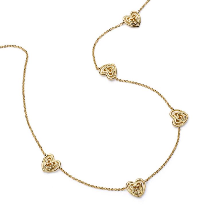 Daisy Scribble Heart Charm Necklace, Gold Plated