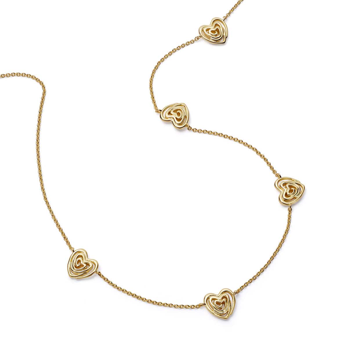 Daisy Scribble Heart Charm Necklace, Gold Plated