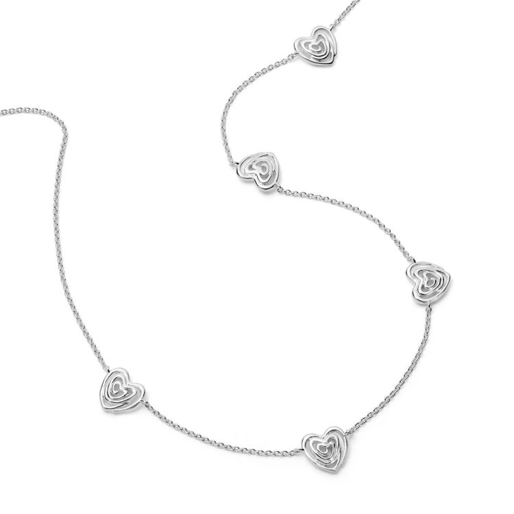 Daisy Scribble Heart Charm Necklace, Sterling Silver