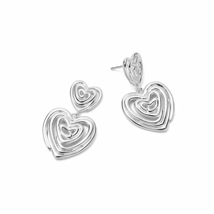 Daisy Scribble Heart Drop Earrings, Sterling Silver